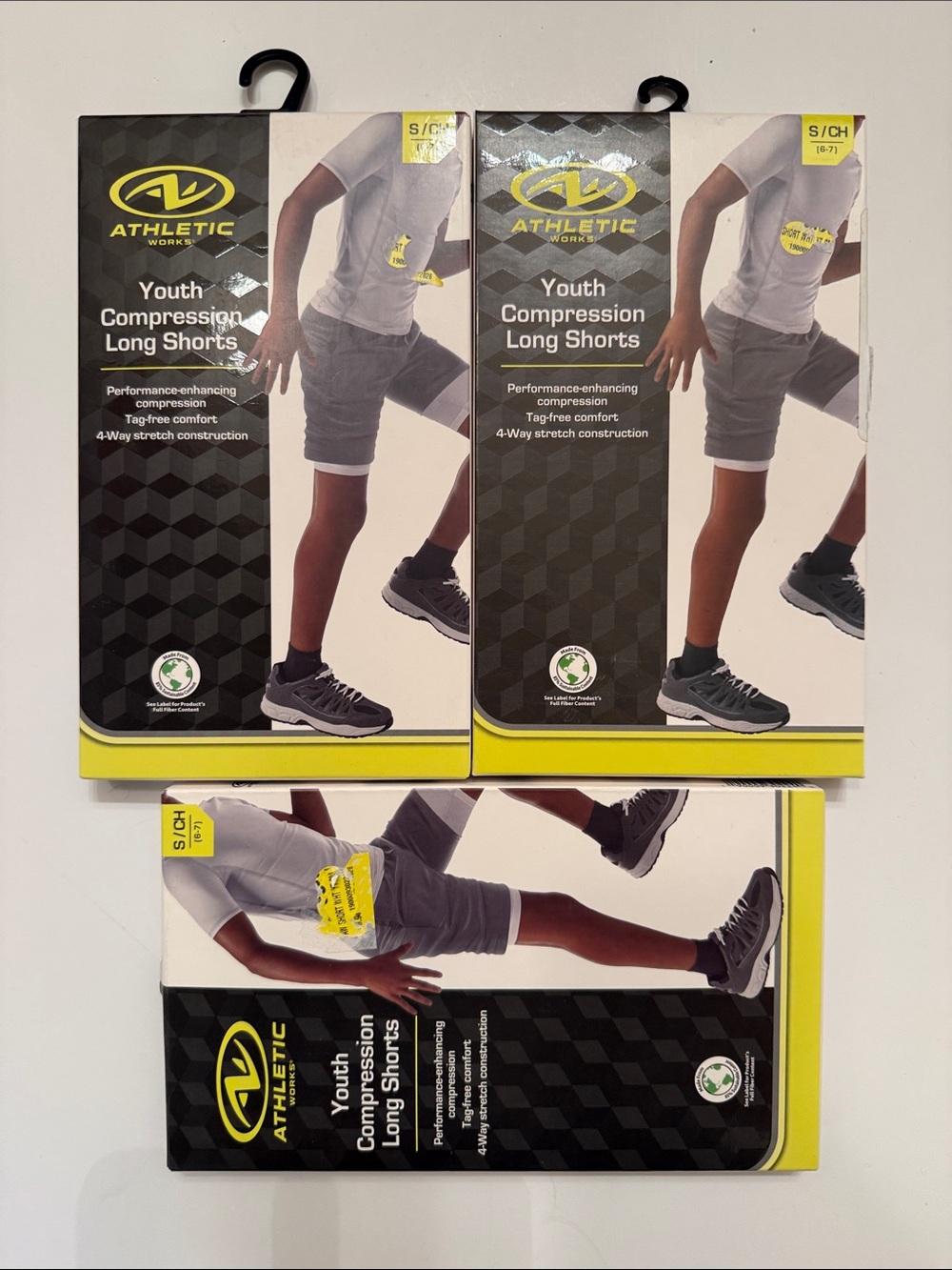 Athletic Works Youth Compression Long Shorts - S/CH (6-7), 3 Pack, New